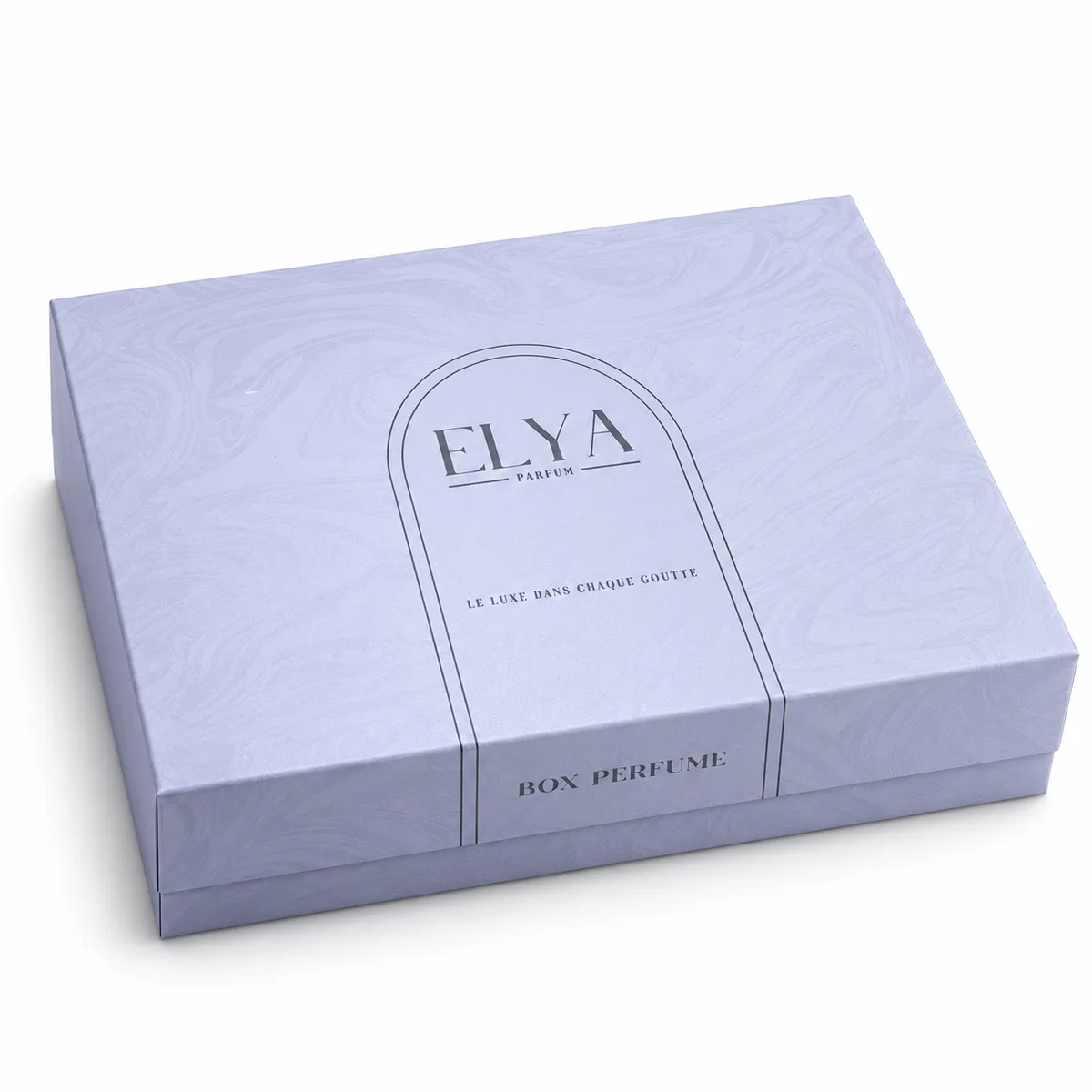 Boîte jacket ELYA Parfum fermée, fourreau marbré lavande