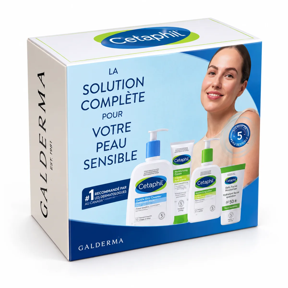 Boîte pliante imprimée pour coffret de soins, visuel produits et mannequin