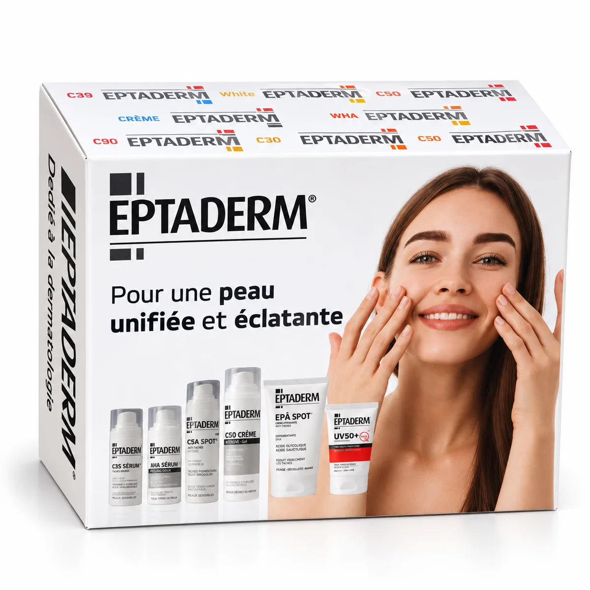 Boîte pliante blanche imprimée pour une gamme dermo-cosmétique