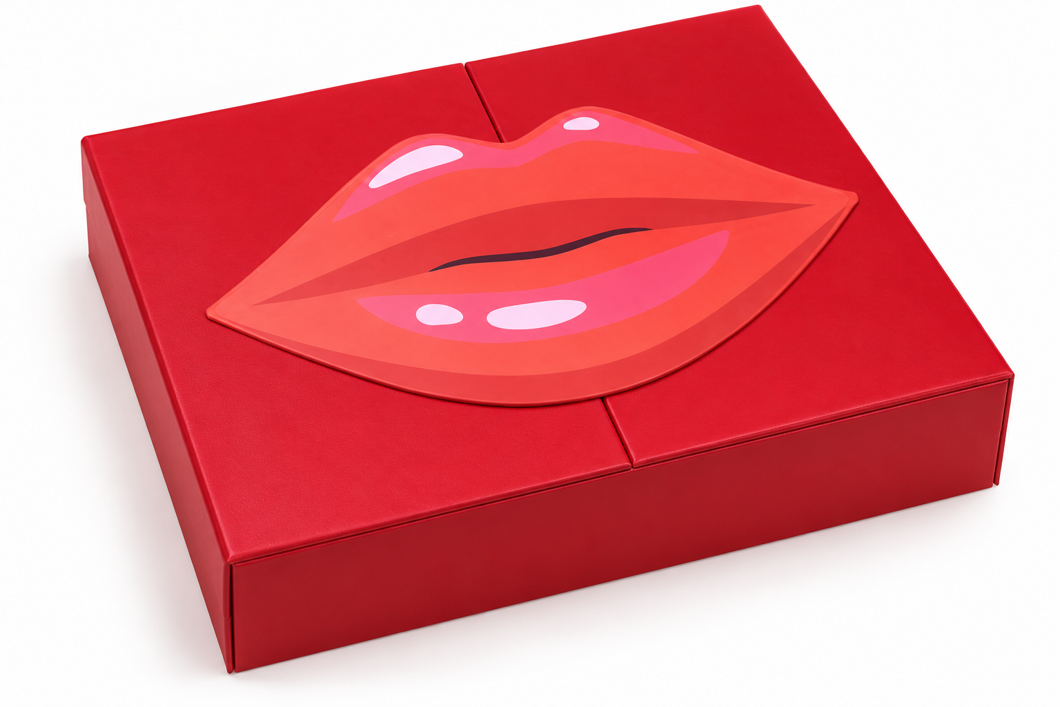 Coffret bouche rouge fermé, vue rapprochée