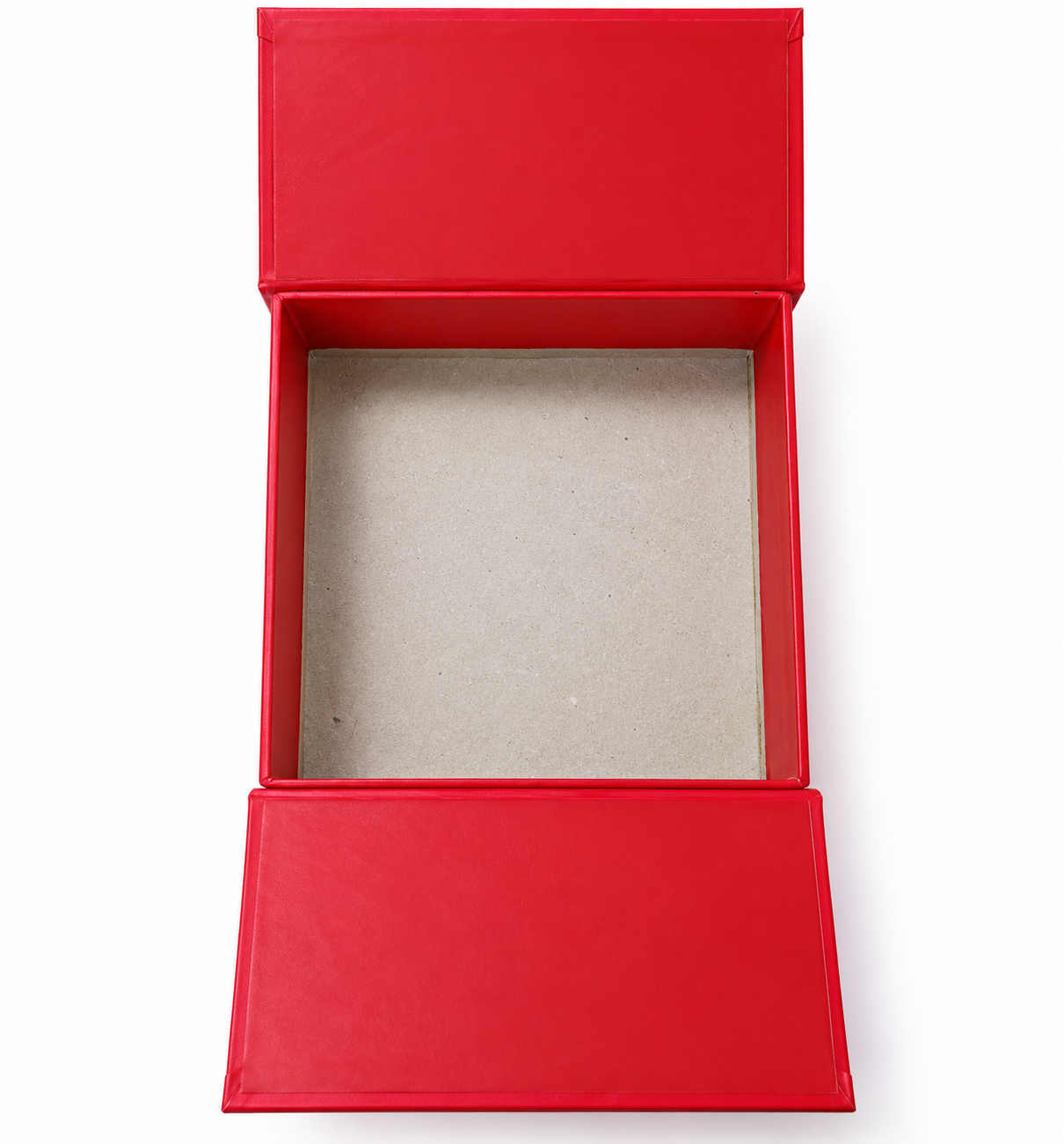 Coffret bouche rouge ouvert, intérieur visible