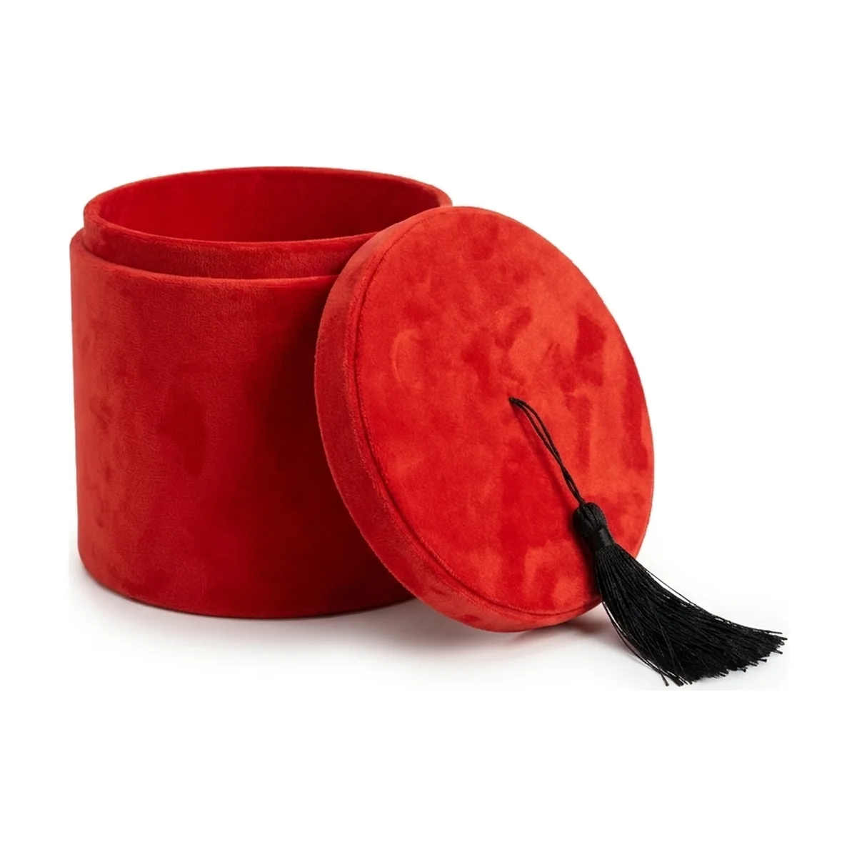 Coffret cylindrique rouge ouvert