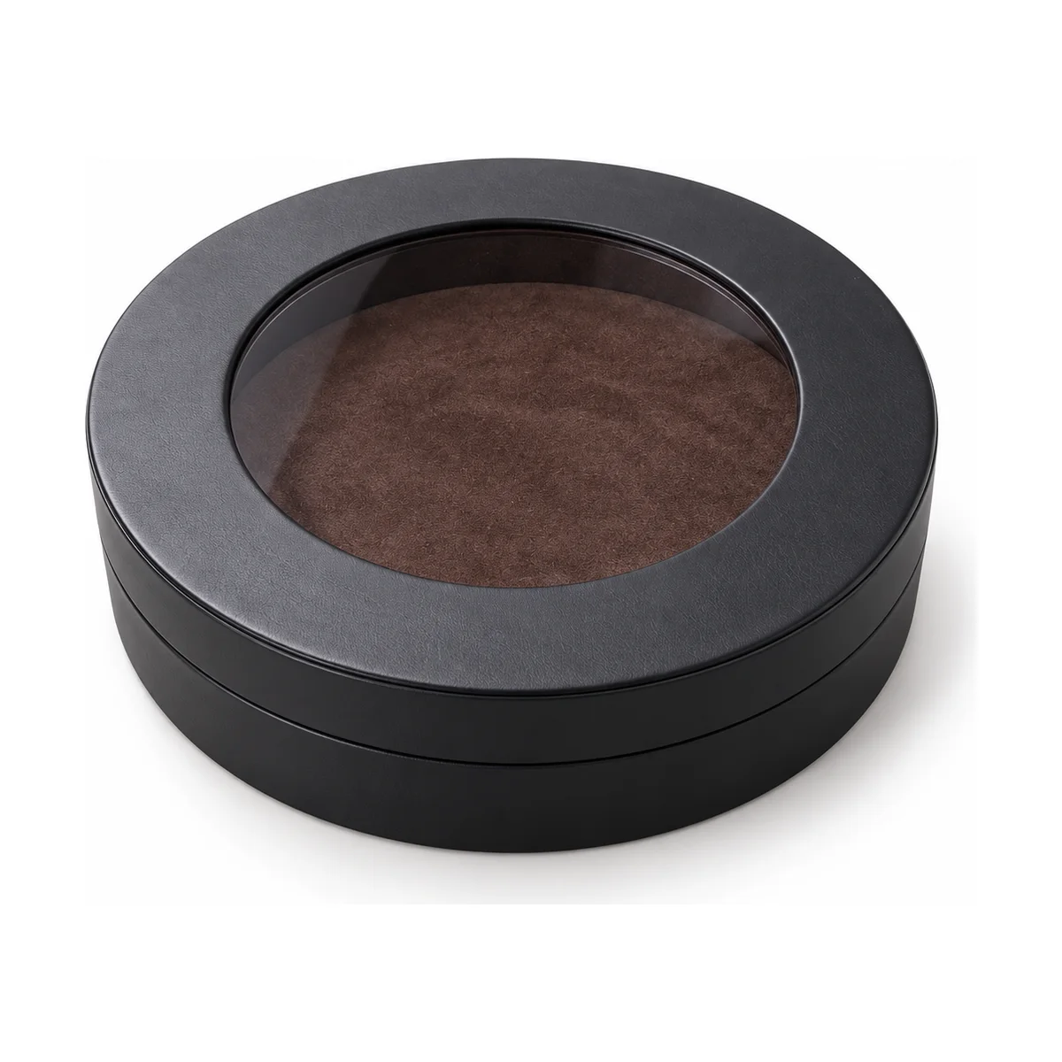 Coffret rond noir avec fenêtre, fermé