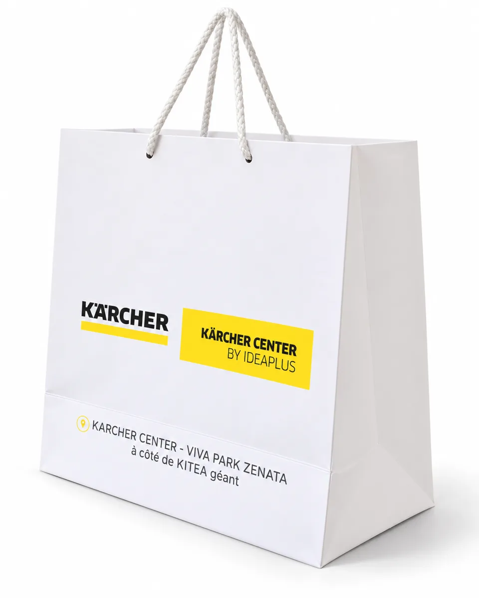 Sac papier carré blanc Kärcher Center, poignées cordelette